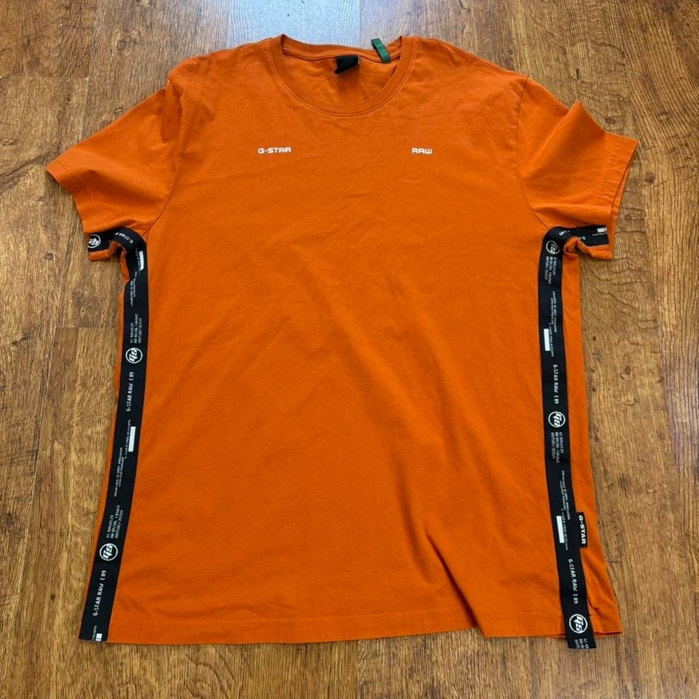 G-Star Raw Orange T-Shirt Embroidered Sporty Black Stripes Mens XXL Streetwear